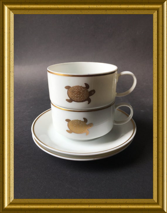 Two small cup and saucers with turtle decor: Rosenthal Bavaria