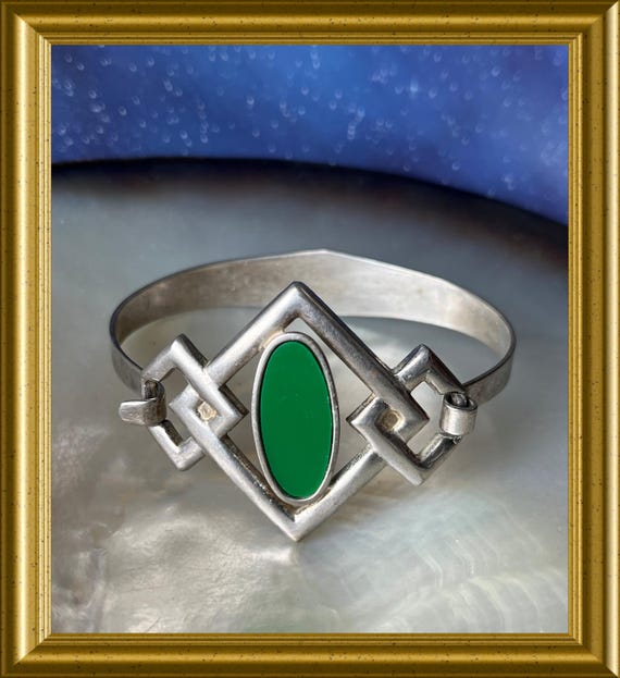 Vintage green art deco style bracelet, cuff bangle