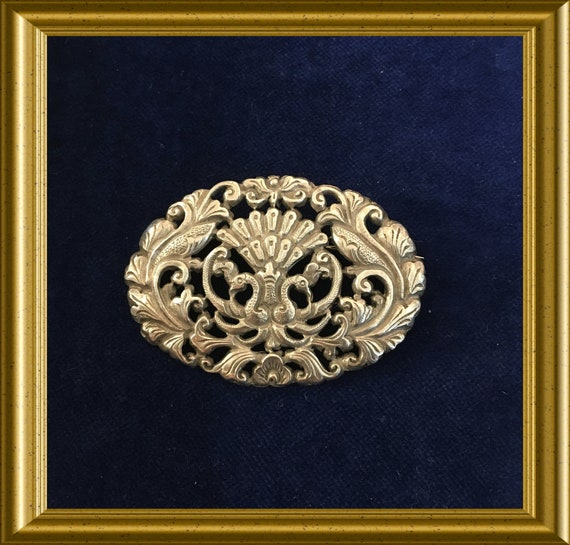 Vintage silver pin brooch: yogya, peacock