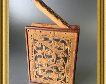Vintage wooden box, wood carving, cigarette case