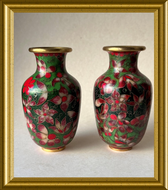 Two vintage small cloisonne vases