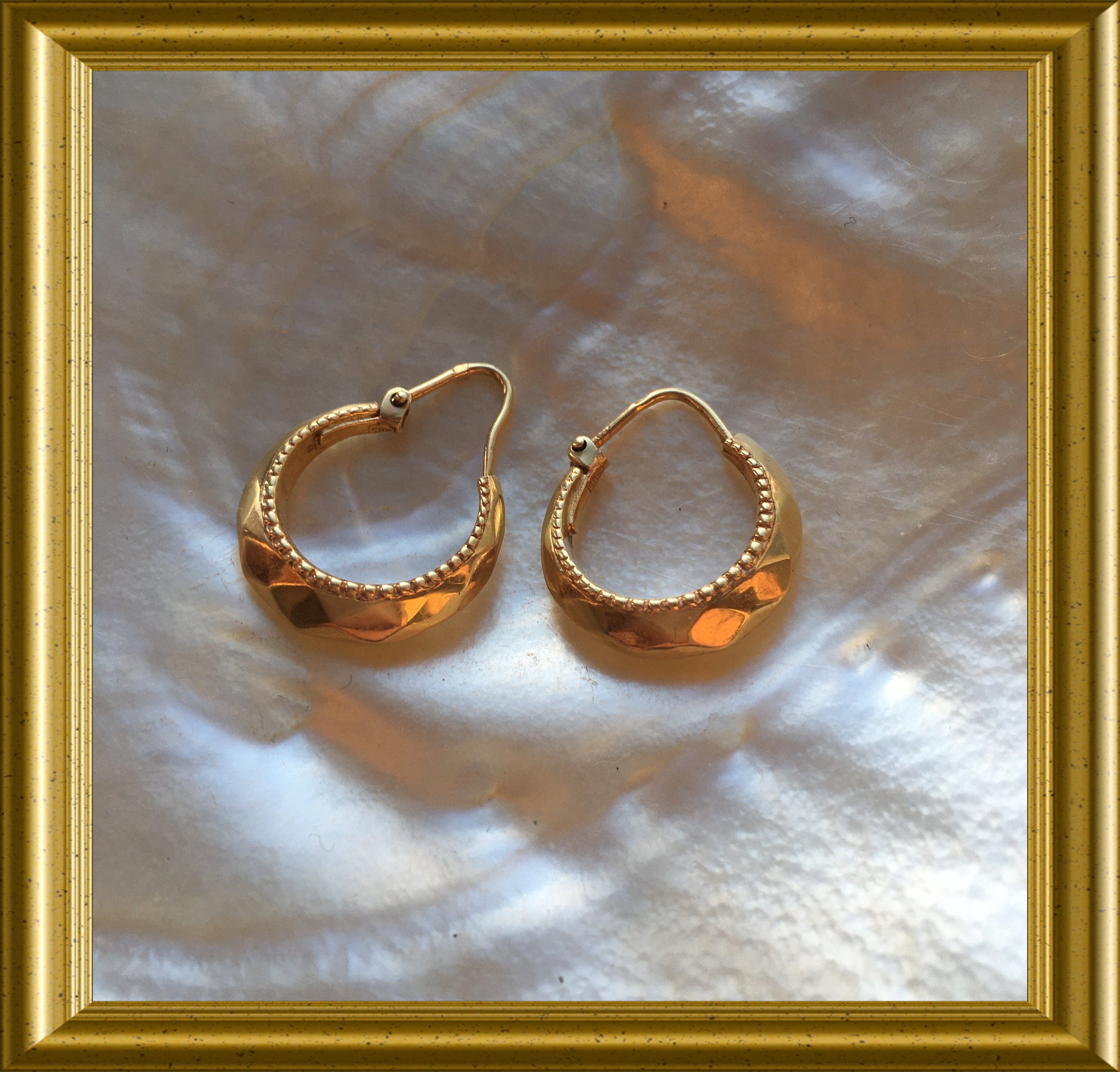 14 Carat Golden Faceted Creoles Earrings