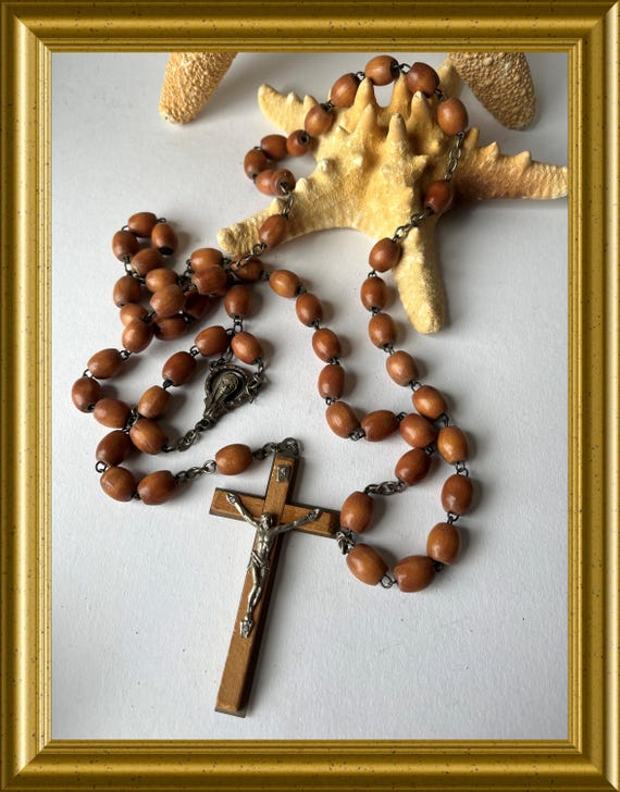 Vintage long wooden rosary