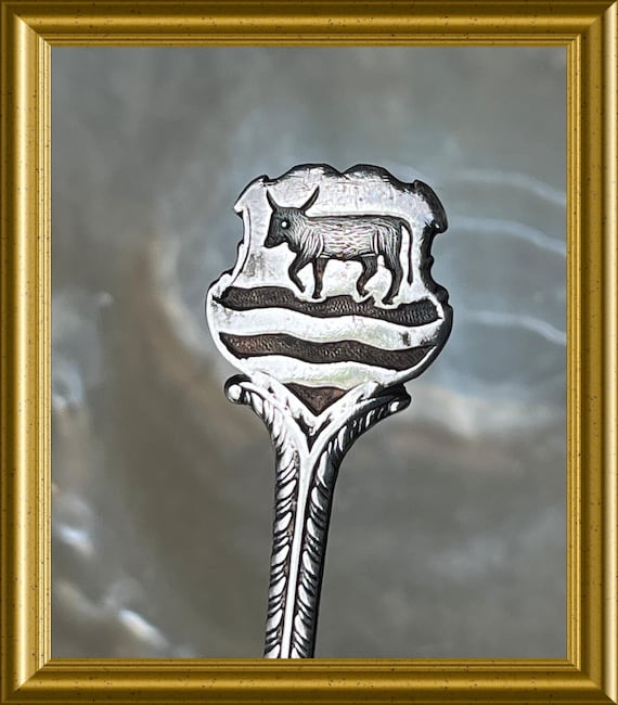 Sterling silver tea spoon: bull, ox, buffalo, cow