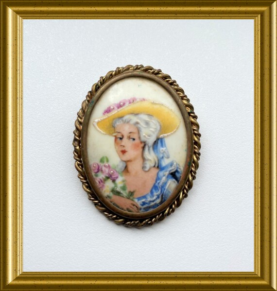 Vintage French Limoge porcelain portrait brooch