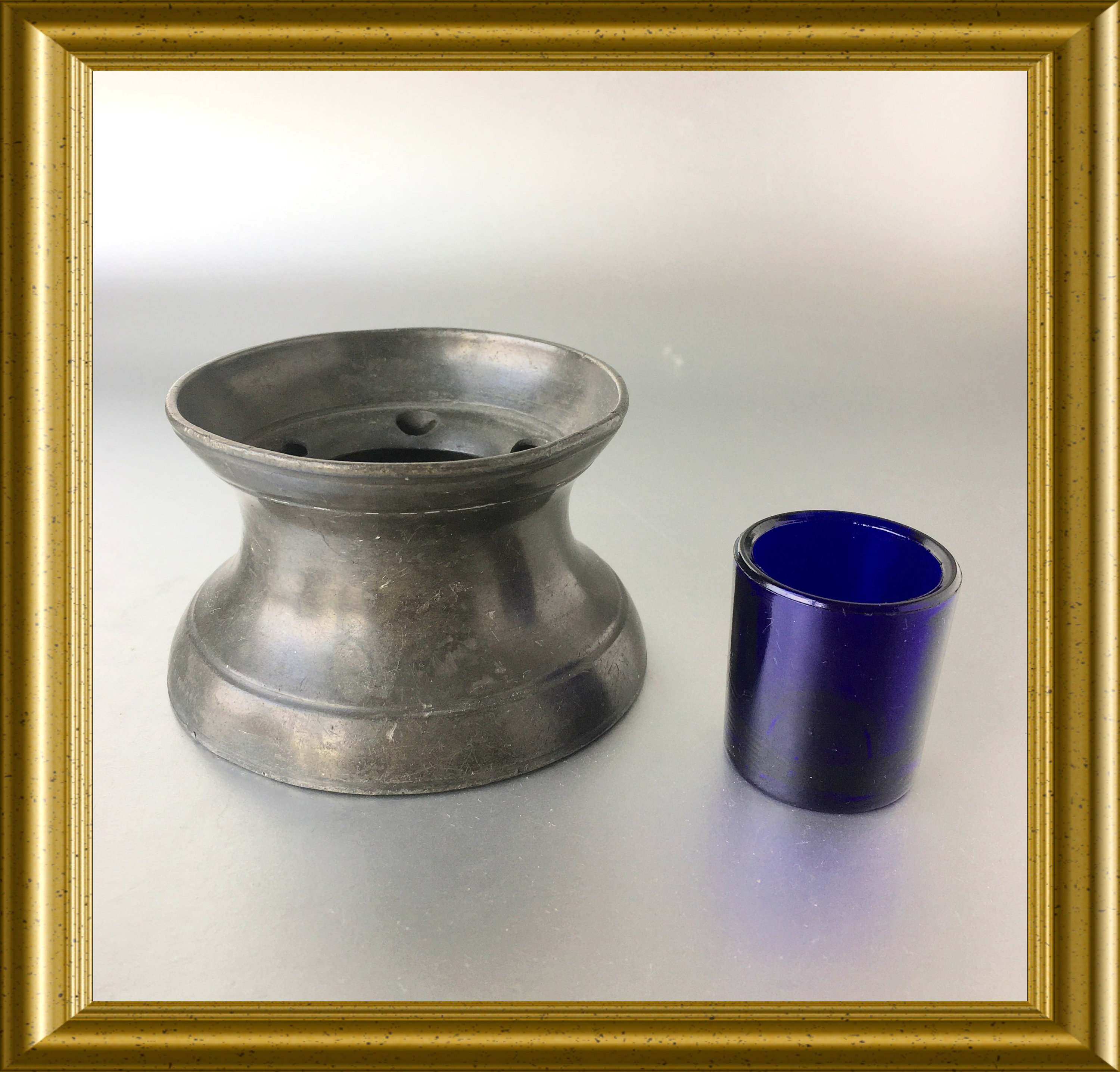 Extra Wide Base Pewter-plated Inkwell With Quill and Ink Powder Antique  Vintage Style 