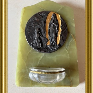 Antique holy water font: onyx, Holy Mary, Lourdes
