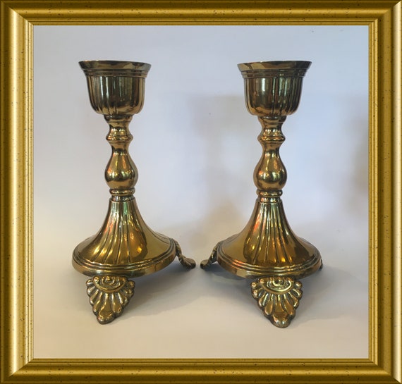 Set of two brass candle holders