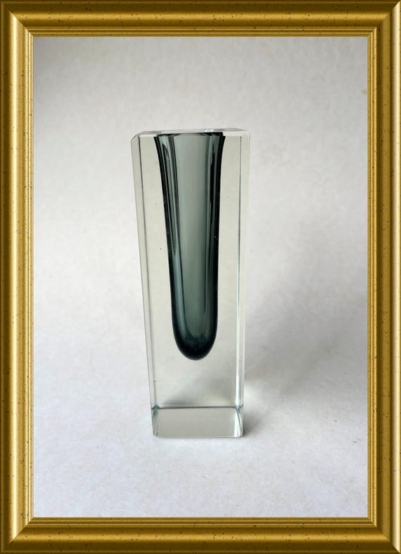 Vintage glass block vase, sommerso