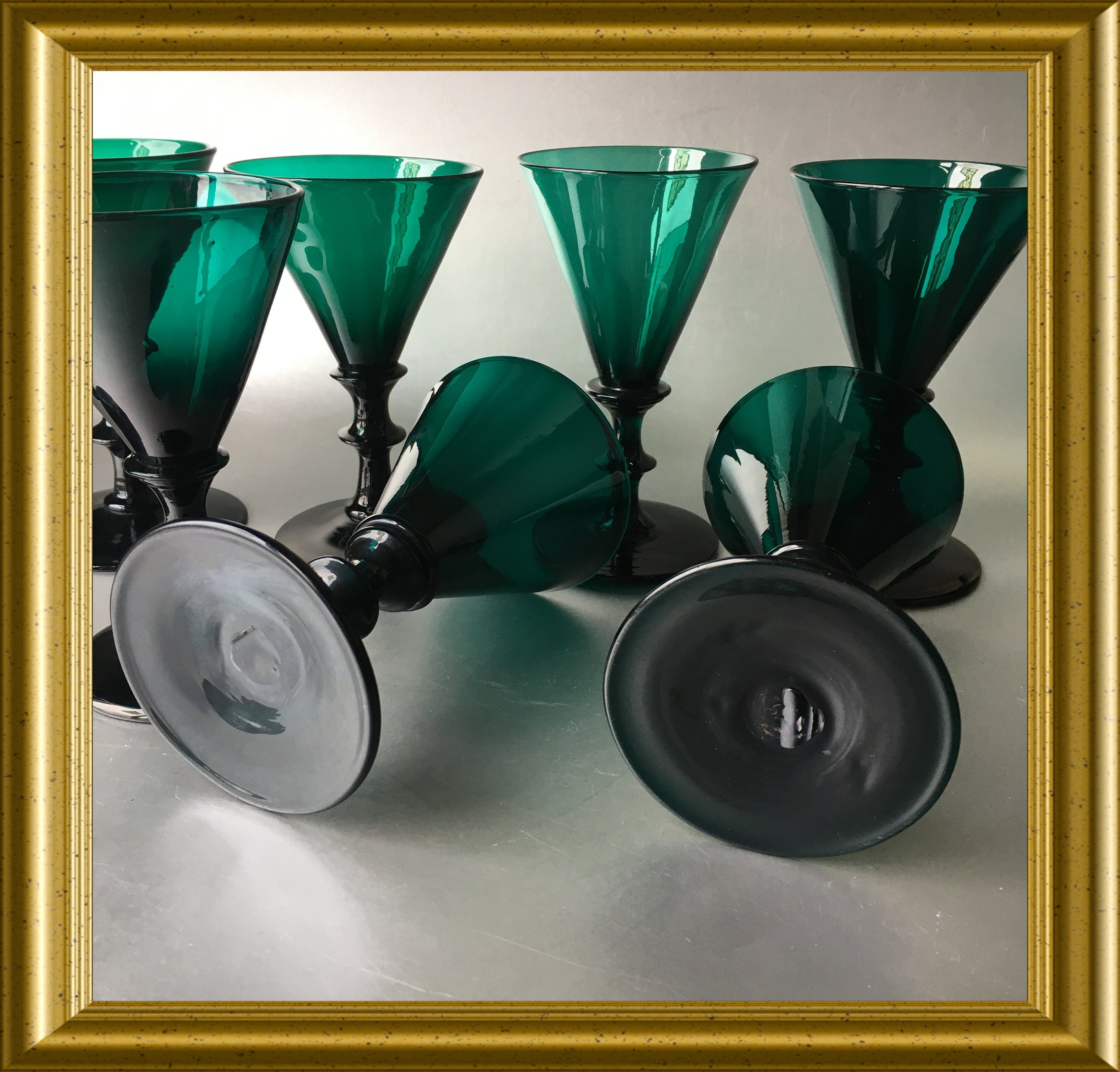 Antique emerald green drinking glass, umbrella glass, Bristol glass