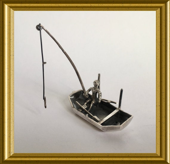 Vintage Dutch silver miniature: rowing boat with fisherman