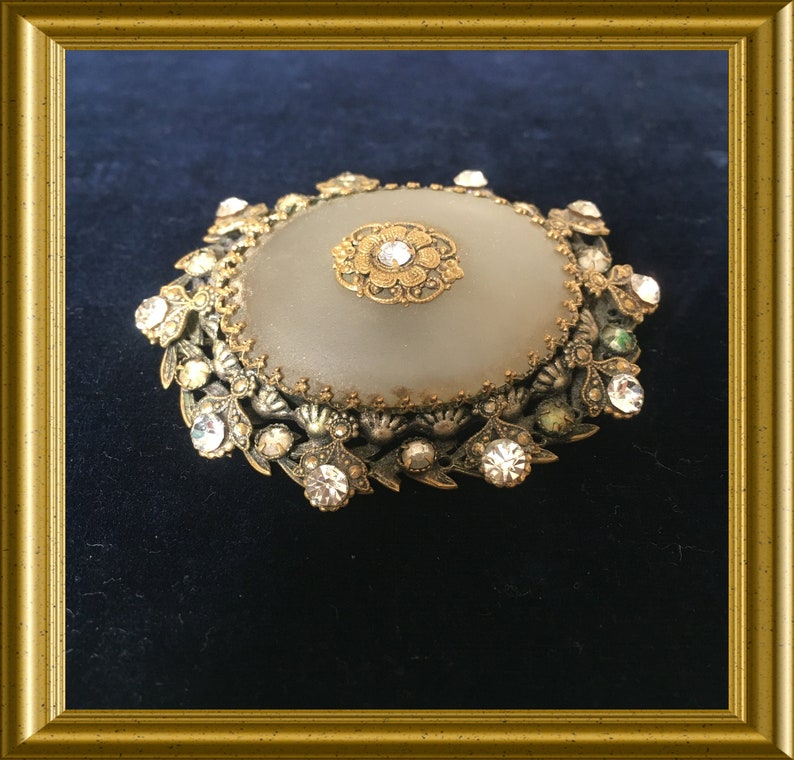 Vintage camphor glass brooch frosted glass | Etsy