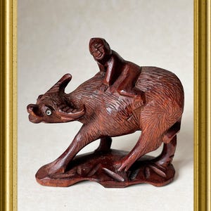 Vintage small wood carved figurine: water buffalo