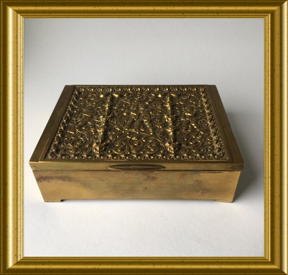 Vintage brass box, cigar box: Erhard & Sohne, cupid