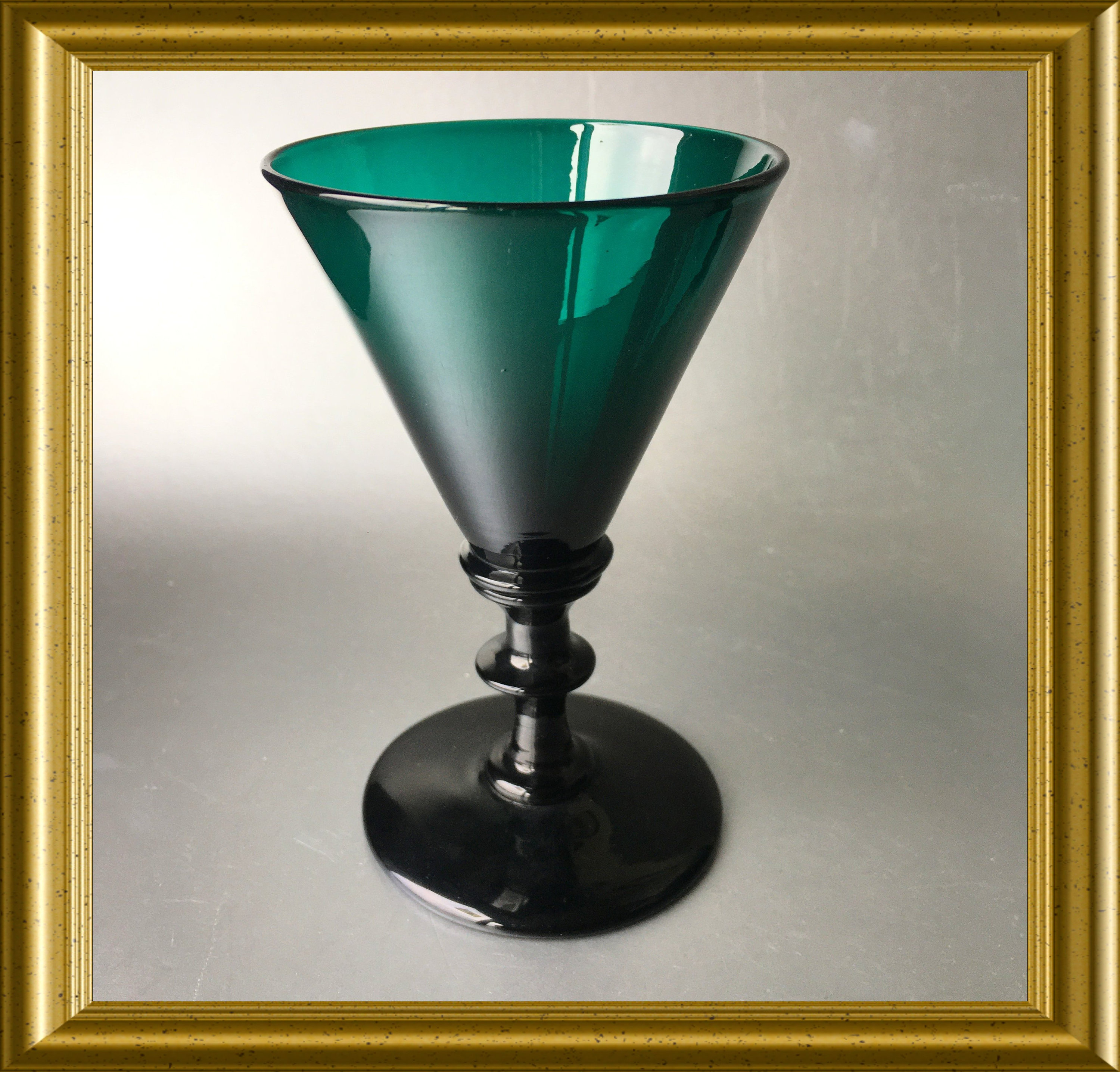 Antique emerald green drinking glass, umbrella glass, Bristol glass