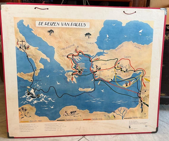 Local pick-up in Gouda only: Old School Poster No. 60 Journeys of Paul, in map form