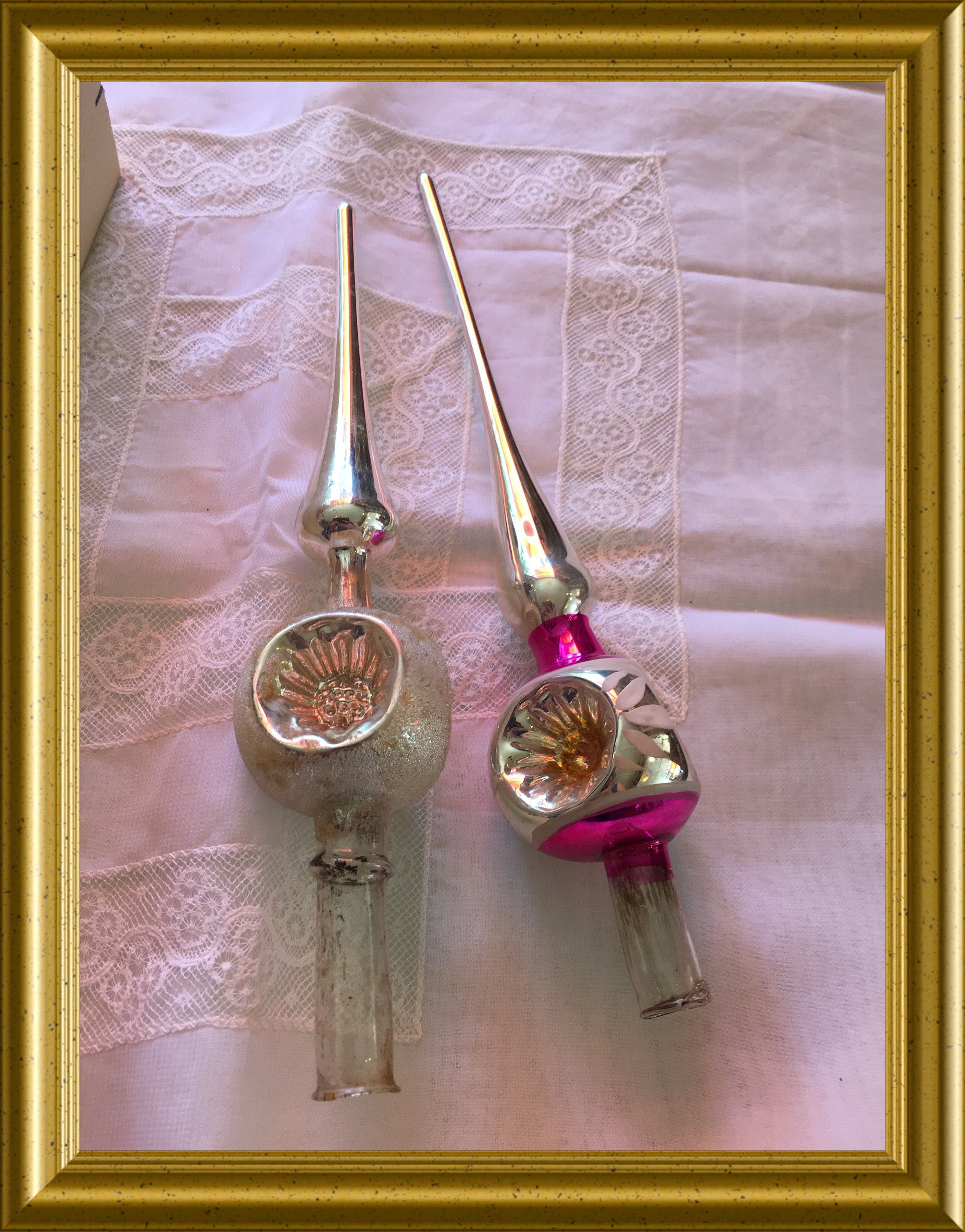 Vintage pink glass tree topper with three indented reflectors