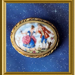 Vintage large French hand painted porcelain brooch: Limoge