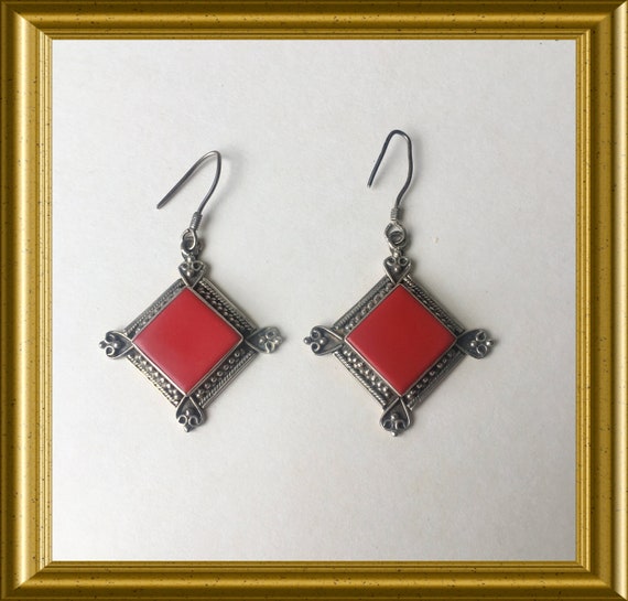 Vintage red silver earrings