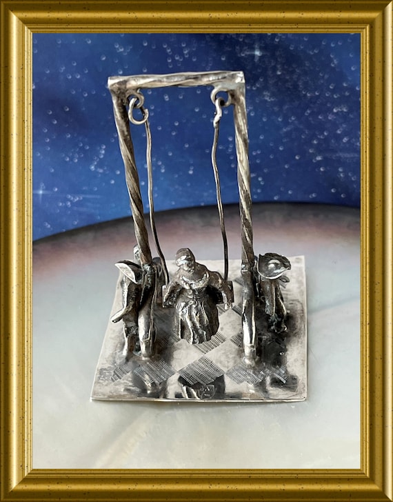 Vintage Dutch silver miniature: girl on a swing