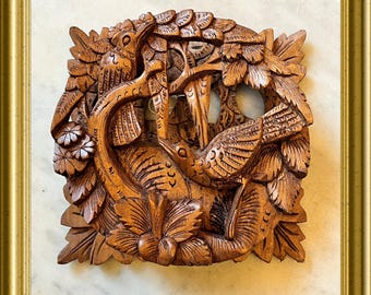 ヴィンテージ彫刻木製3Dレリーフウォールアート花鳥 - Etsy 日本