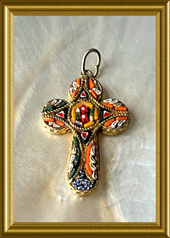 Vintage cross pendant: mosaic glass