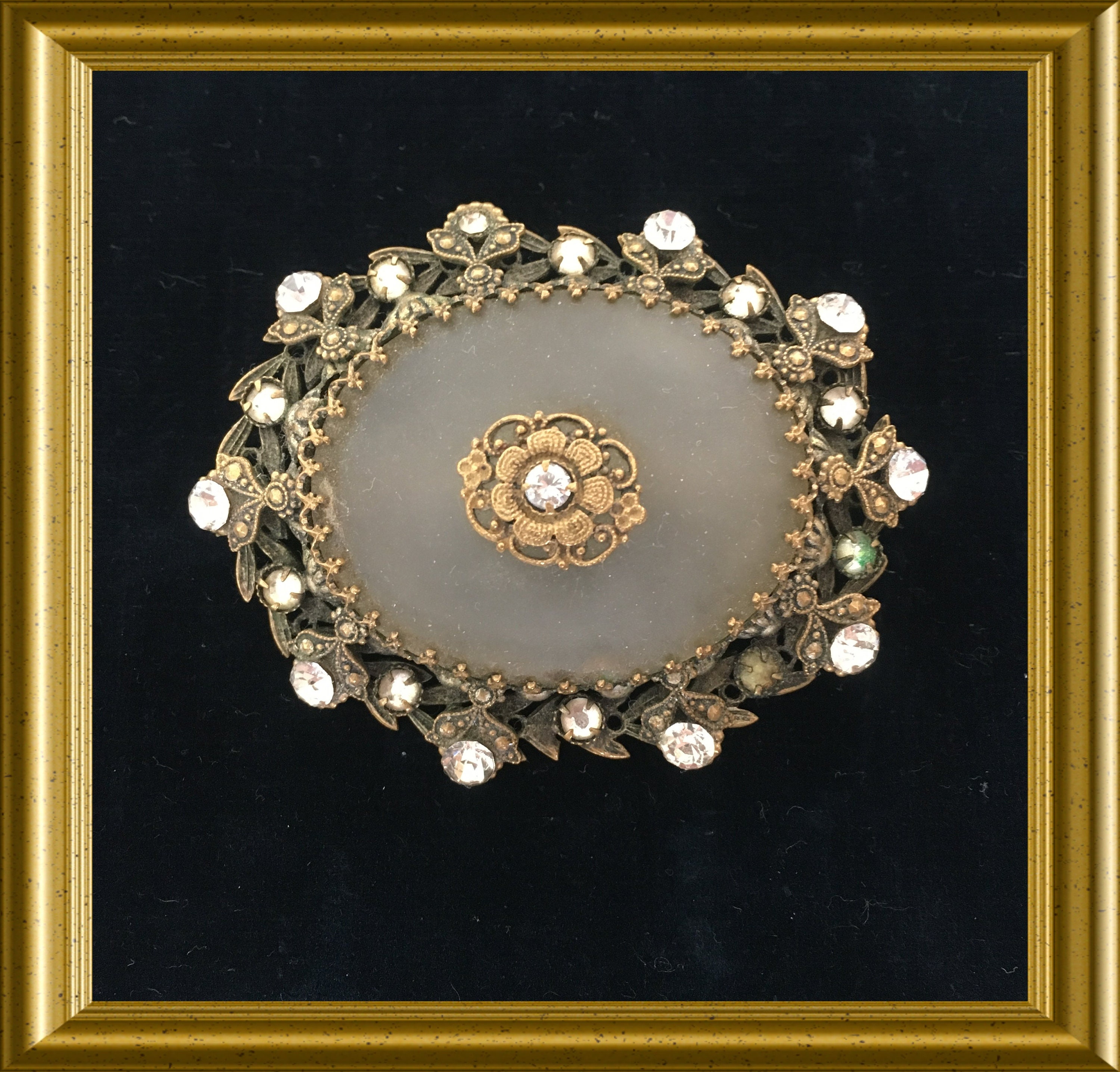 Vintage camphor glass brooch, frosted glass