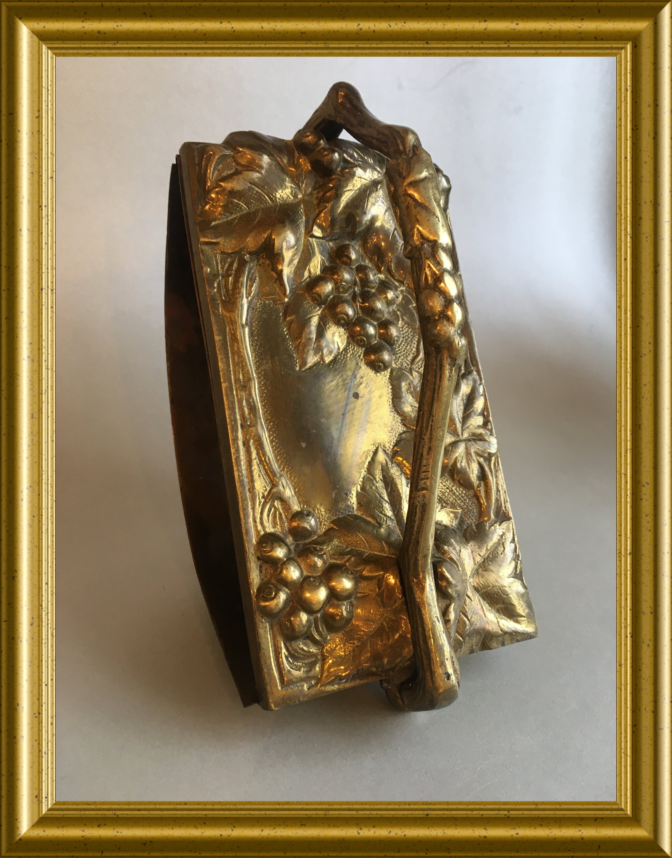Antique brass ink blotter, grapes decor