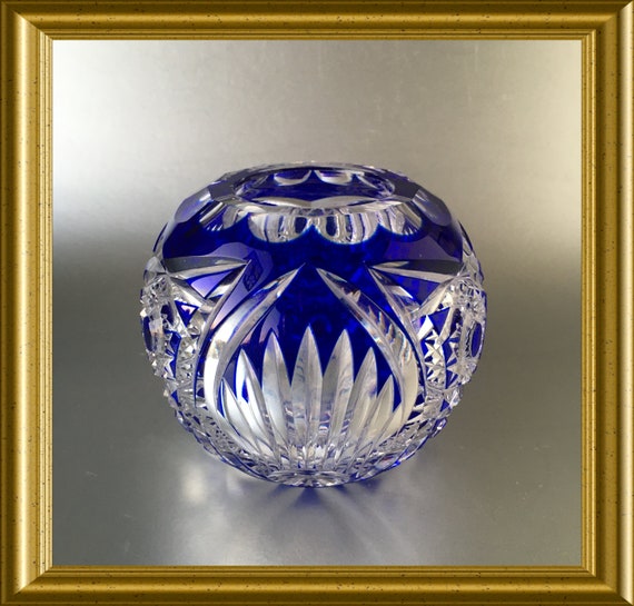 Blue cut glass small vase