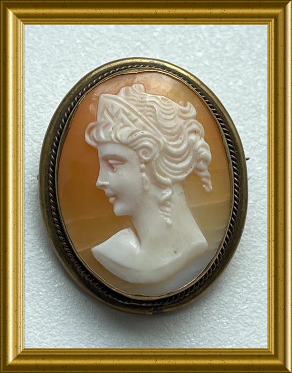 Lovely vintage brooch : shell cameo, portrait lady
