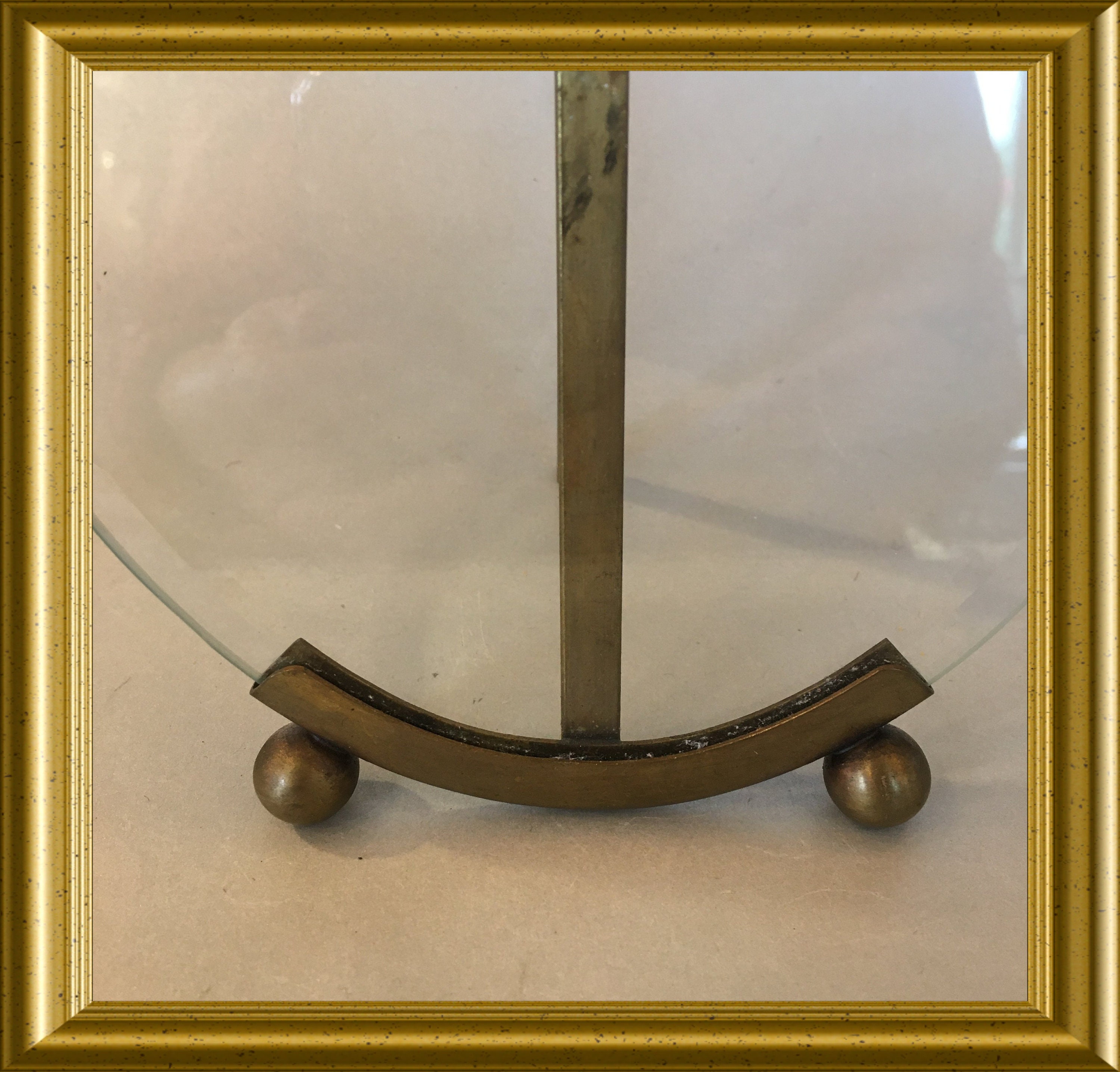 Antique large oval picture frame with beveled glass and bow