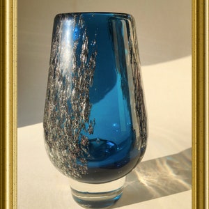 Vintage heavy glass design vase: blue, Heinrich Löffelhardt, Florida, Schott Zwiesel image 9