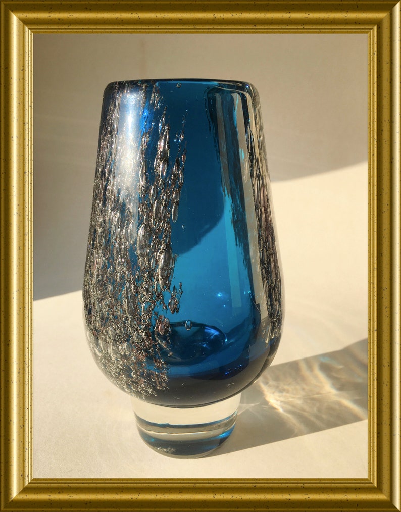 Vintage heavy glass design vase: blue, Heinrich Löffelhardt, Florida, Schott Zwiesel image 9