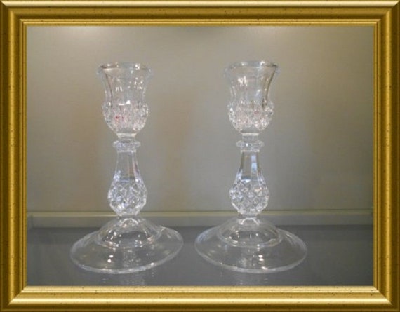 Set of two vintage glass candle holders