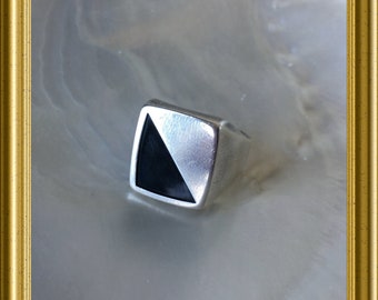 Vintage silver ring: black, signet ring, men's ring