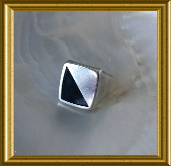 Vintage silver ring: black, signet ring, men's ring