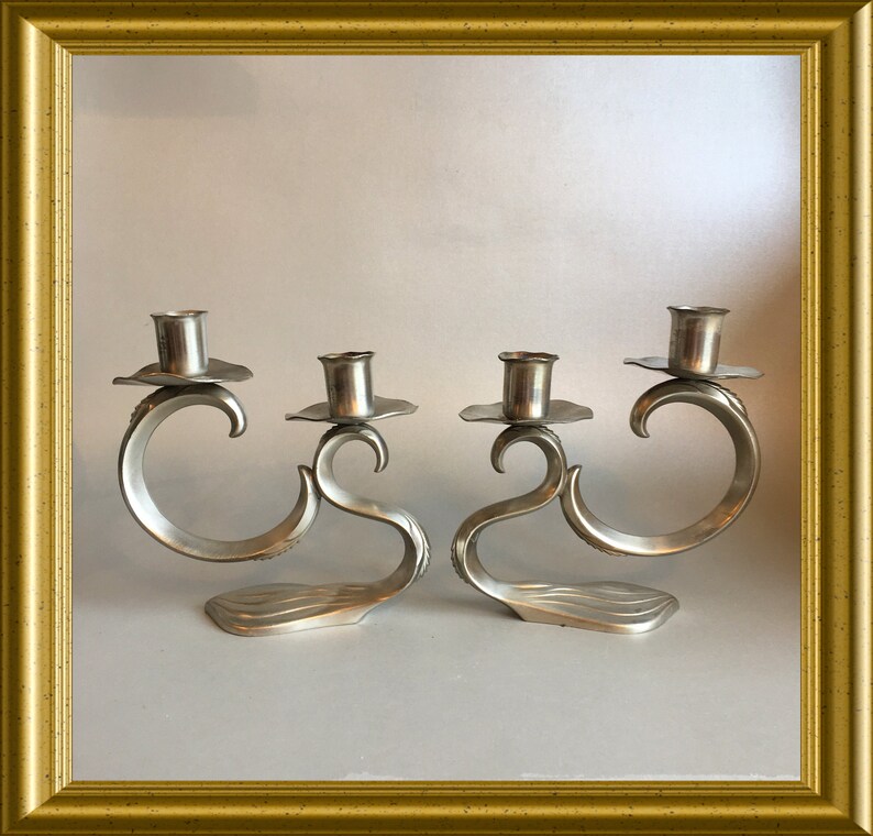 Two vintage pewter candle holders Made in Holland Etsy