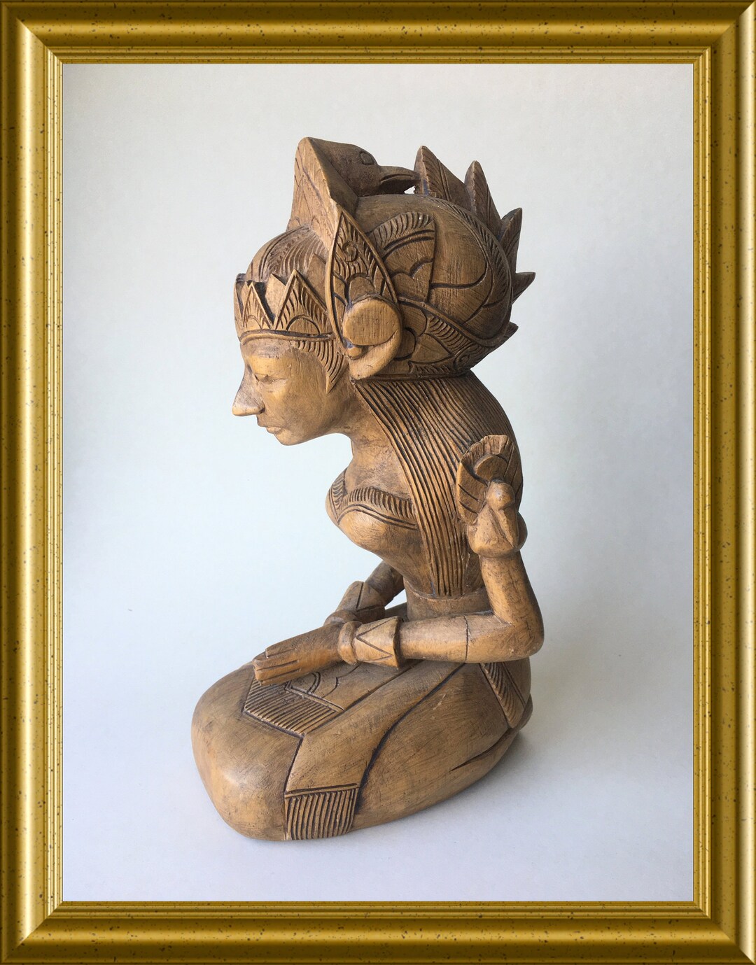 アジア風 木製女性像 彫刻 アジアン木製女性像彫刻 約50cm