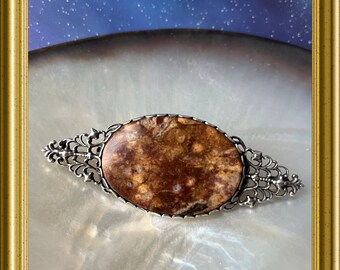 Antique large silver brooch with agate
