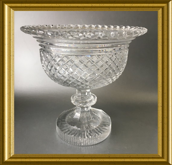 Antique heavy cut crystal footed bowl