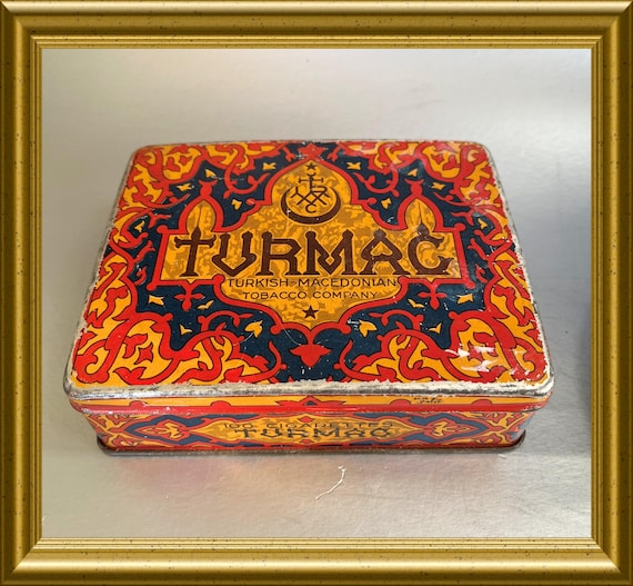 Art deco empty Turmac cigarette tin, 100 cigarettes