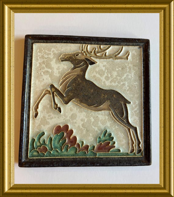 Vintage Porceleyne Fles Delft cloisonne tile : Deer