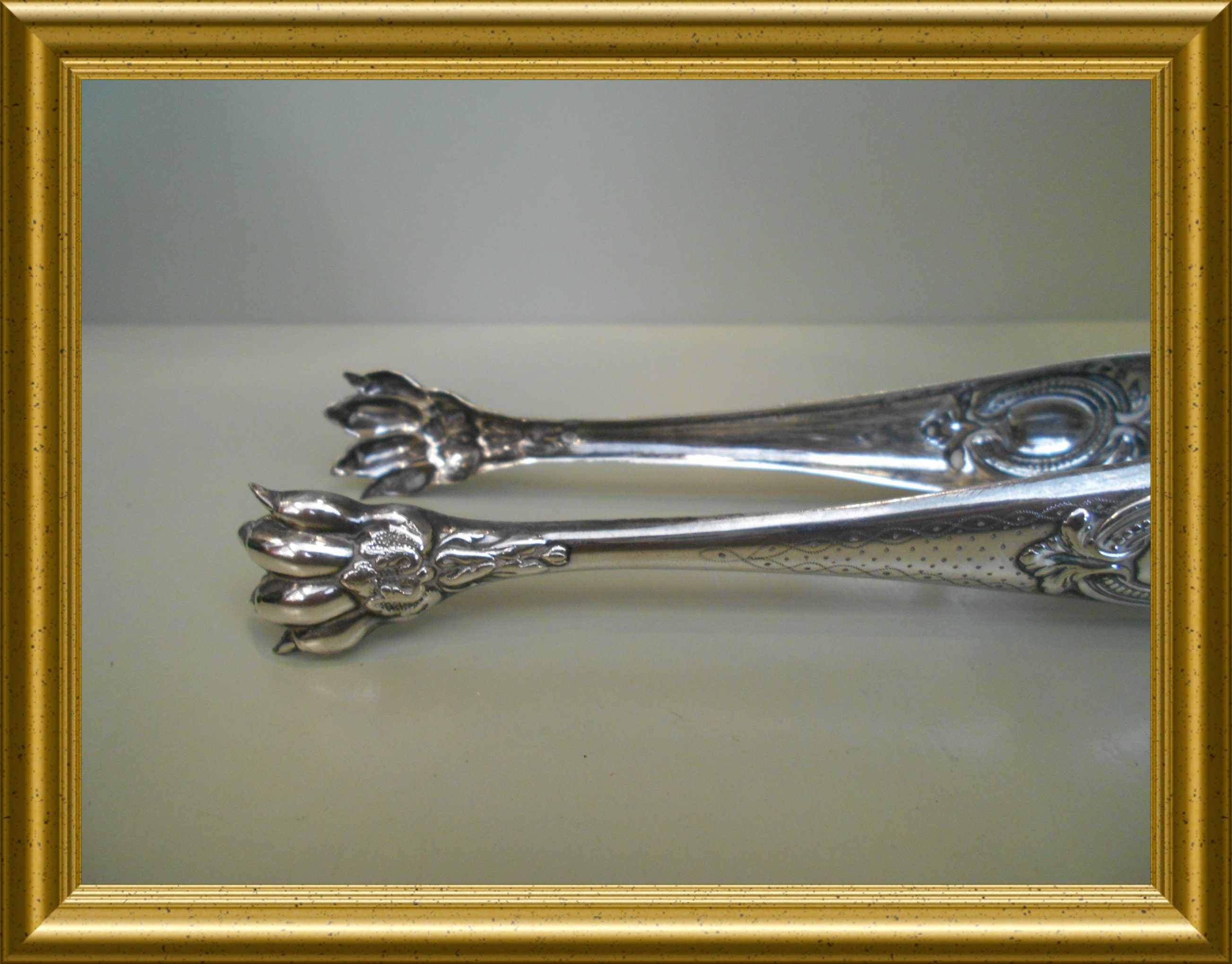 Antique silver plated sugar tongs / ice tongs, with claws