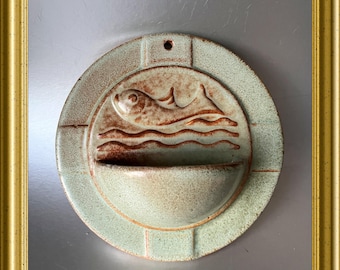 Vintage ceramic holy water font: fish, Wim Visser, Sphinx Maastricht