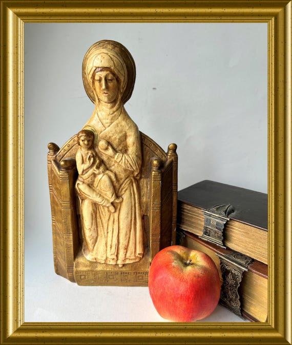 Vintage plaster statue of Mary with child – Our Lady of Ommel