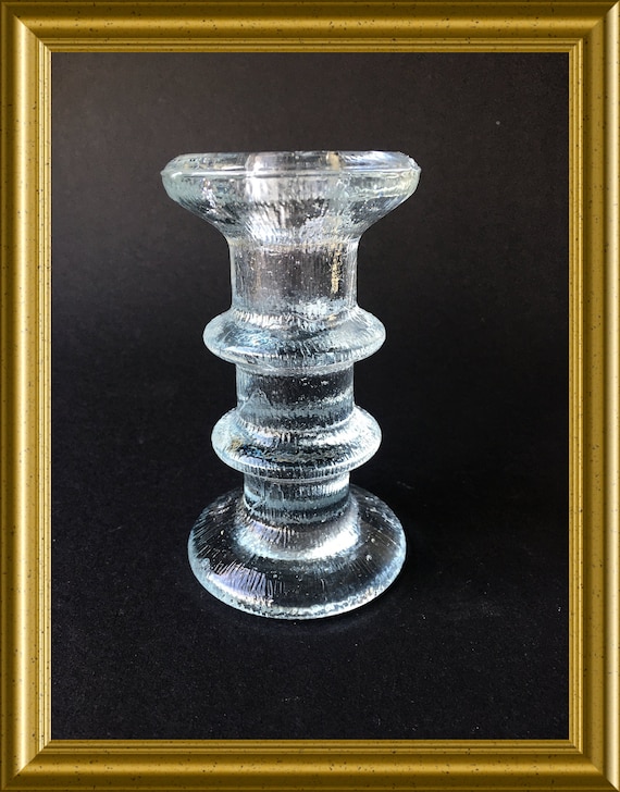 Vintage Scandinavian ice glass candlestick holder