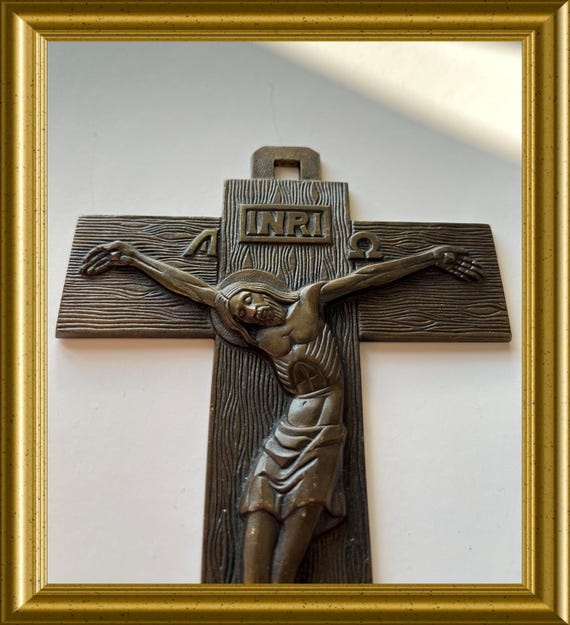 Vintage brass/ bronze plaque: cross, crucifix
