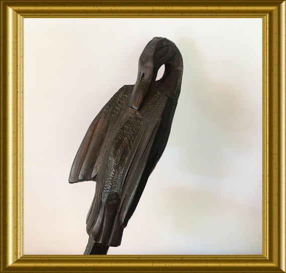 Vintage large wood carved letter opener: bird