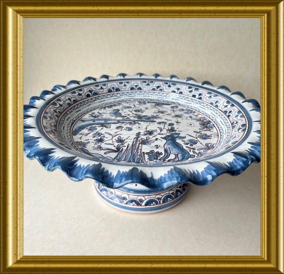 Art nouveau ceramic footed bowl: flower decoration