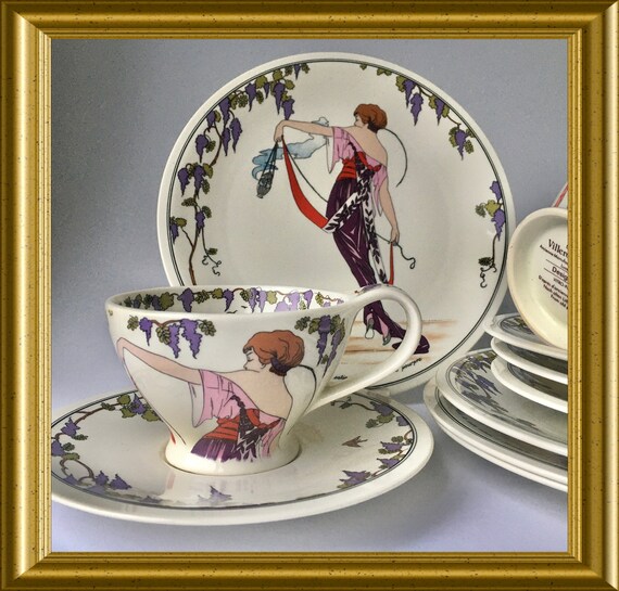 Villeroy & Boch set of 4 trio: cup and saucer with plate, design 1900